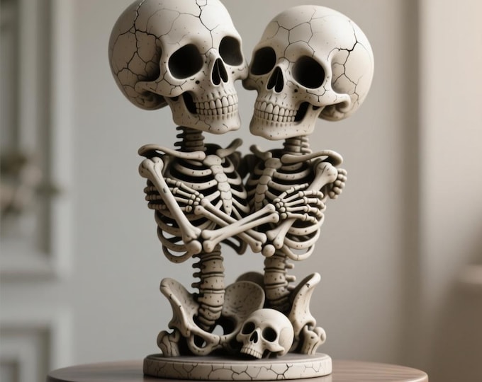 Twin Skeleton Lovers STL – Detailed Skeleton Couple Statue for 3D Printing, Gothic Horror Decor Model