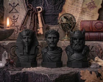 Conjunto de bustos de governantes antigos, estátuas de faraós e reis romanos, decoração histórica clássica, impressão 3D preta para prateleira.