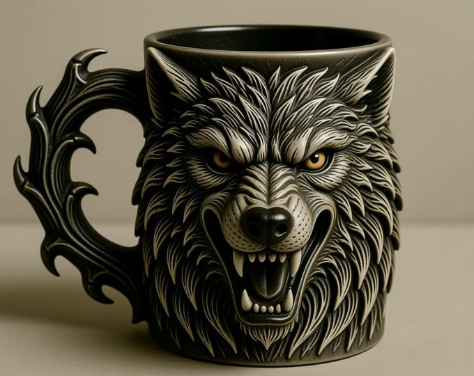 Wolf Mug 3D Model STL File: Digital Download for 3D Printing