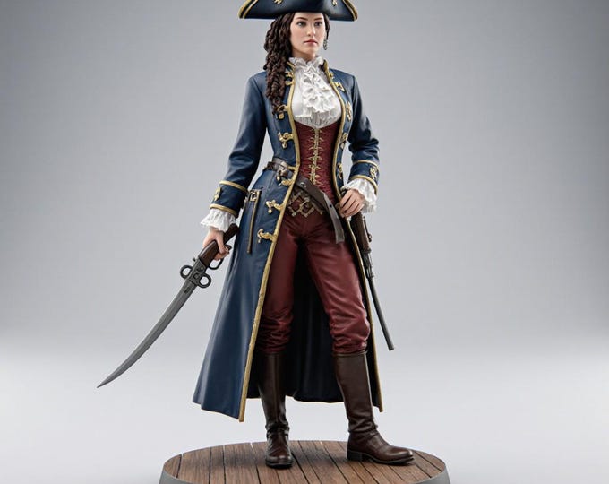 Female Pirate Captain STL • 3D Printable Corsair Lady with Sword • Pirate Collectible Statue