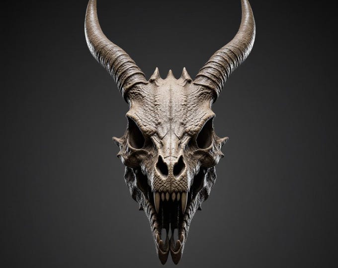 Dragon Skull STL | Fantasy Monster Skull 3D Print Model | Gothic Wall Decor | Digital File