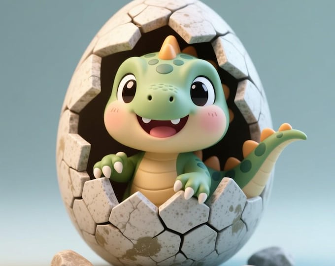 Chibi Dinosaur STL File: Hatching Baby Dino Figurine (3D Printable)