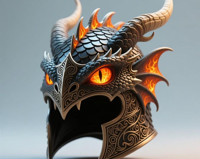Dragon Helmet STL – High-Detail Fire Eye Fantasy Helmet Model for 3D Printing, Epic Collectible Prop
