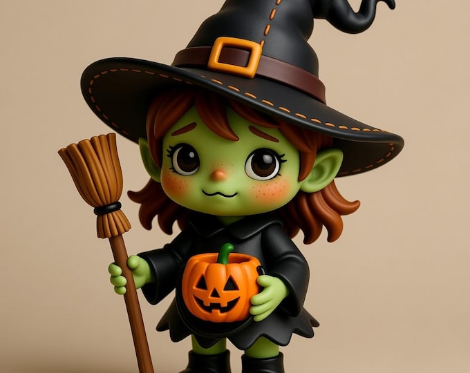 Chibi Witch STL File: 3D Printable Halloween Figurine (Digital Download)