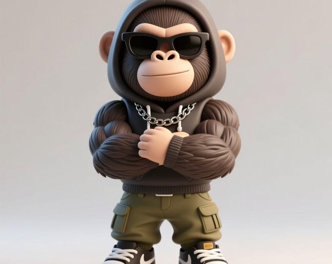3D Printable Urban Gorilla Figurine: Hip Hop Ape STL (Digital Download)