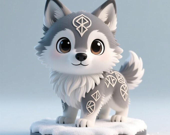 Chibi Arctic Wolf STL: 3D Printable Fantasy Figurine (Digital Download)