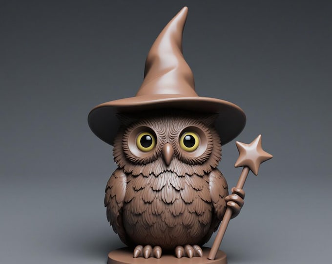 Wizard Owl 3D Model STL File: Fantasy Figure for 3D Printing