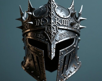 Casco de caballero medieval, modelo 3D, archivo STL para impresión 3D, accesorio de cosplay de fantasía, alto nivel de detalle.