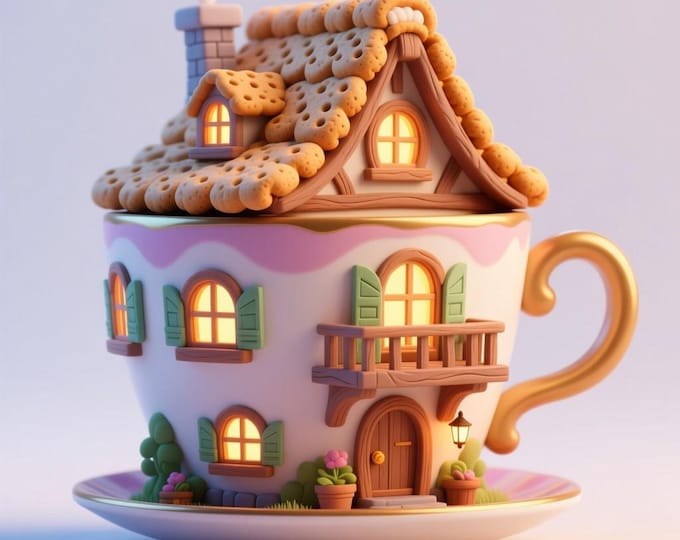 Teacup House 3D Model STL | Cozy Miniature Cottage | Digital Download