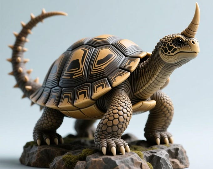Fantasy Armored Turtle STL File: 3D Printable Horned Figurine (Digital Download)