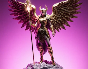 Golden Winged Goddess STL • 3D Printable Female Warrior with Spear & Armor Statue