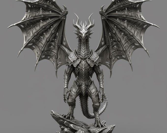 Armored Dragon Statue STL – 3D Printing Model, Fantasy Warrior Figure (Digital Download)