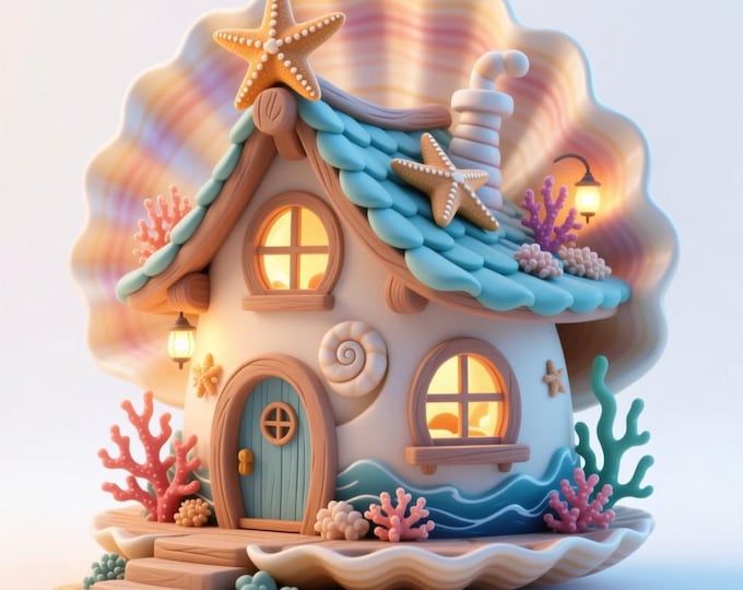 Seashell Fantasy House STL • Mermaid Cottage • 3D Printable Ocean Theme Fairy House