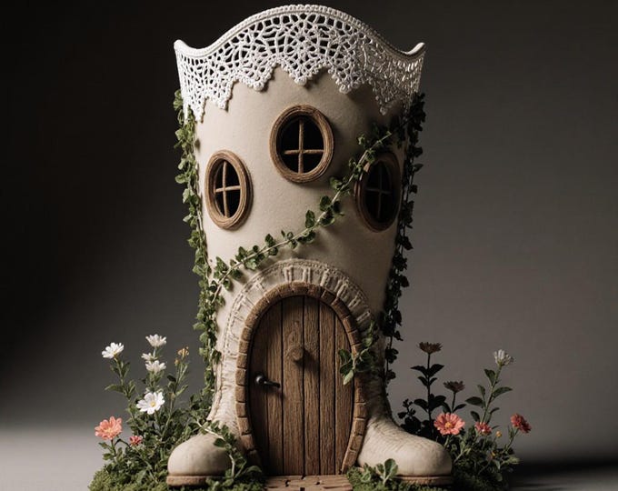 Fairy Boot House STL File: 3D Printable Whimsical Cottage Model