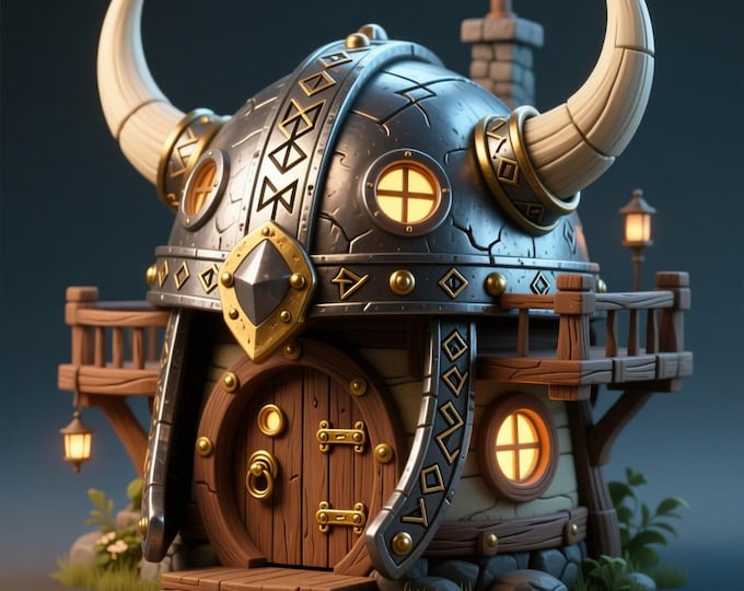 Viking Helmet House STL • Norse Miniature Home 3D Print Model