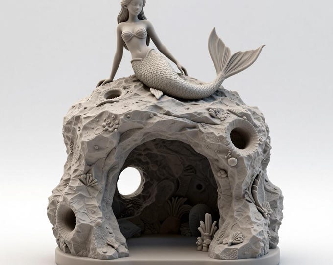 Mermaid Cave Diorama STL File | Ocean Grotto Reef Display | Single-Piece One-Color 3D Print Model