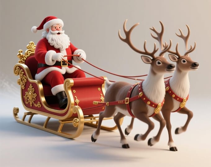Santa Sleigh and Reindeer STL – Detailed Christmas Scene Model for 3D Printing, Holiday Display DecorModel
