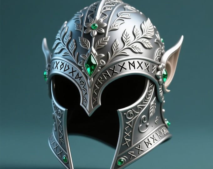 Elven Warrior Helmet 3D Model STL File: Ornate Fantasy Armor Cosplay Prop (Digital Download