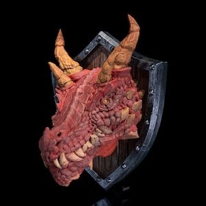 Red Dragon Trophy - 3D Printed Wall Mounted Fantasy Decor