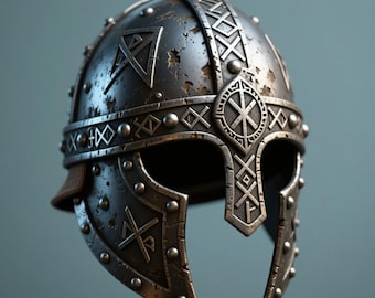 Archivo STL de casco vikingo para impresión 3D / Diseño de armadura medieval nórdica