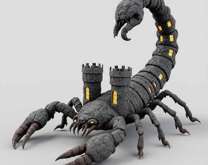 Castle Scorpion STL • 3D Printable Fantasy Monster with Fortress Towers for RPG, DnD, Collectibles