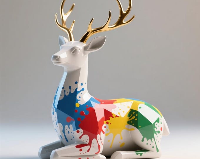 Colorful Reindeer Sculpture STL – Modern Holiday Decor 3D Print (Digital File)