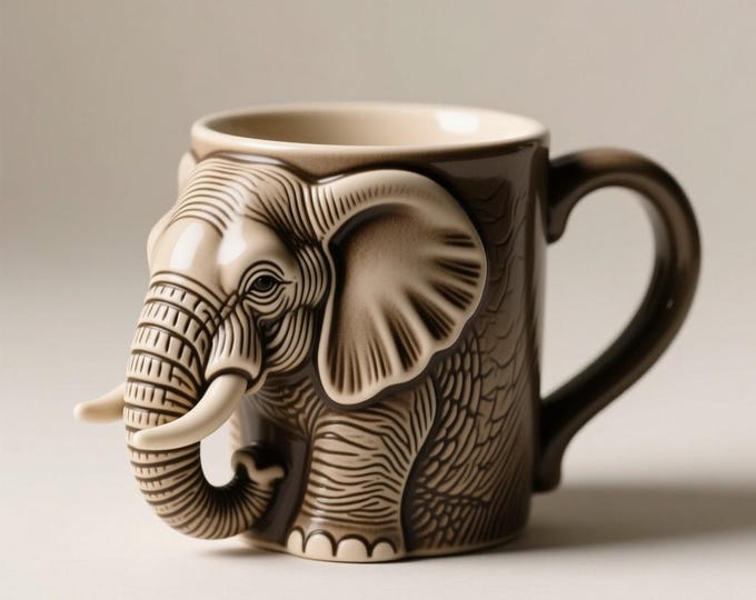3D Elephant Mug STL File, Detailed 3D Model (Digital Download)