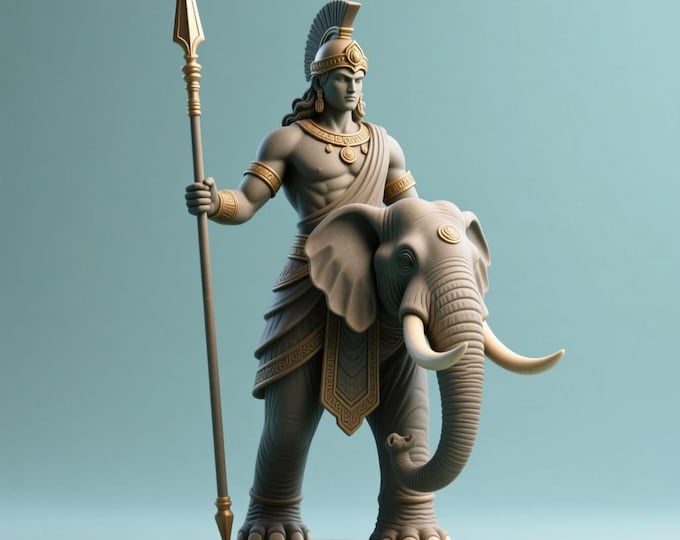Warrior with Elephant Statue STL: 3D Printable Miniature (Digital Download)