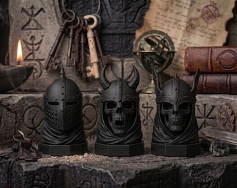 Conjunto de busto e capacete com crânio viking, decoração gótica de fantasia sombria, estátua de guerreiro medieval, preto, impresso em 3D, para decoração de prateleira.