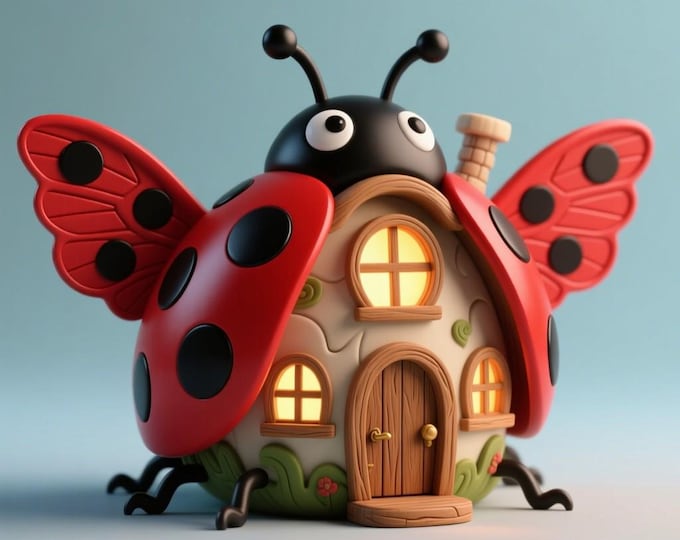 Ladybug House STL: Whimsical Fairy Garden Decor 3D Print (Digital Download)