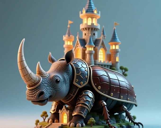 Armored Rhino Castle Fortress STL • Fantasy 3D Print Model (Digital Download)