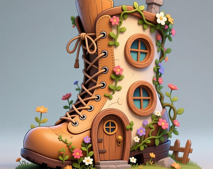 Fairy Boot House STL – Whimsical Cottage, 3D Printing Model (Digital Download)