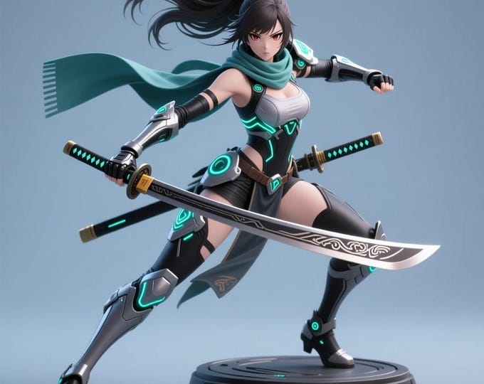 Cyber Samurai Girl STL • Futuristic Female Ninja 3D Print Model • Sci-Fi Warrior Figure STL