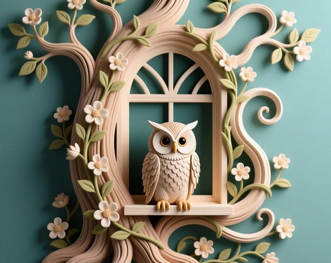 Owl in Window Wall Art 3D Model – Detailed STL File (Digital Download)