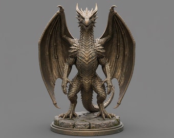 Estatua de dragón guardián de bronce STL: Miniatura de fantasía épica (Descarga digital)