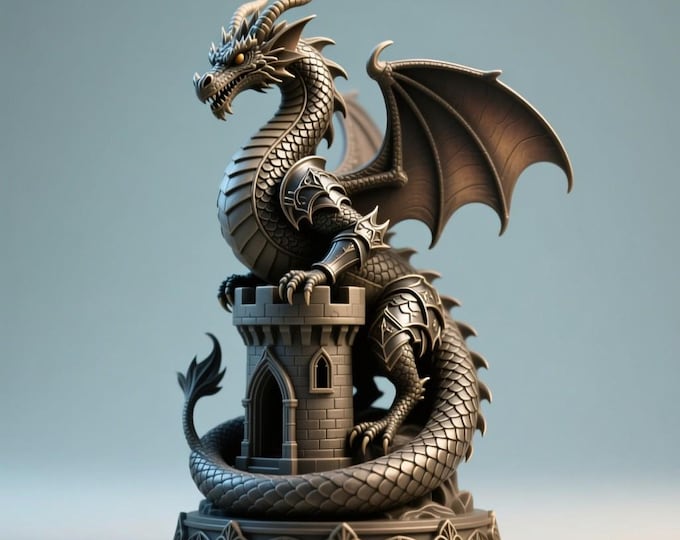 Dragon Tower 3D Model STL | Fantasy Dragon Statue | Digital Download