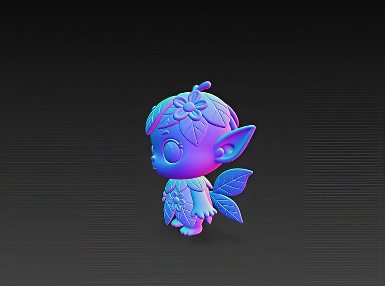 Skogsälva STL-fil, Kawaii Alvfigur (3D-utskrift) (Digital nedladdning) bild 3