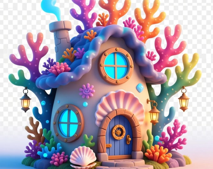 Underwater Coral House STL: 3D Printable Ocean Cottage