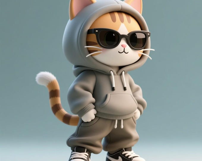Hoodie Cat Figurine STL File | 3D Printable Chibi Model (Digital Download)