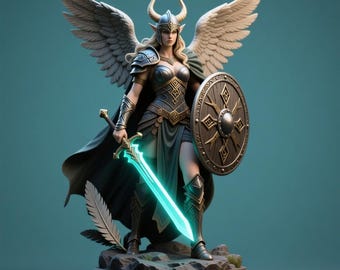 Statua del guerriero Valkyrie: cavaliere norreno, dea alata - modello di stampa 3D (STL)