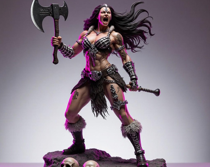 Female Barbarian STL – 3D Print Axe Warrior Model (Digital Download)