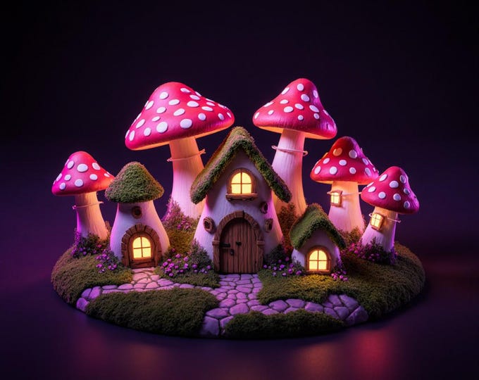 Mushroom Village Diorama STL • Fantasy Fairy House for 3D Printing (Digital Download)