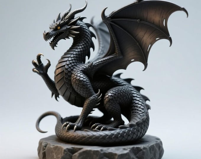 Black Dragon Statue: 3D Printable Mythical Creature Model (STL File)