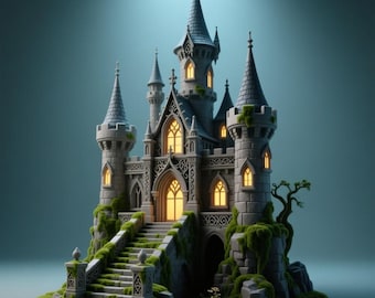 Gotisk slott STL-fil • 3D-utskrivbar fantasy-medeltida fästningsmodell för bords-RPG och samlare