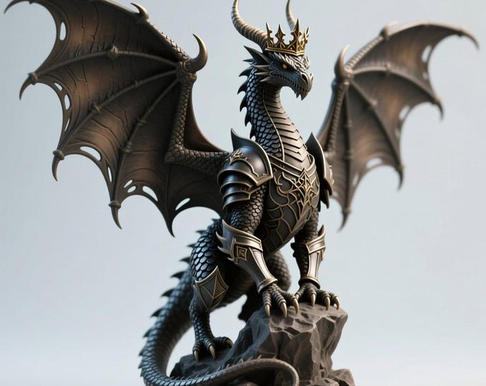 Armored Dragon King STL: 3D Printable Fantasy Statue (Digital Download)