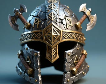 Archivo STL de casco vikingo: armadura de guerrero nórdico imprimible en 3D (descarga digital)