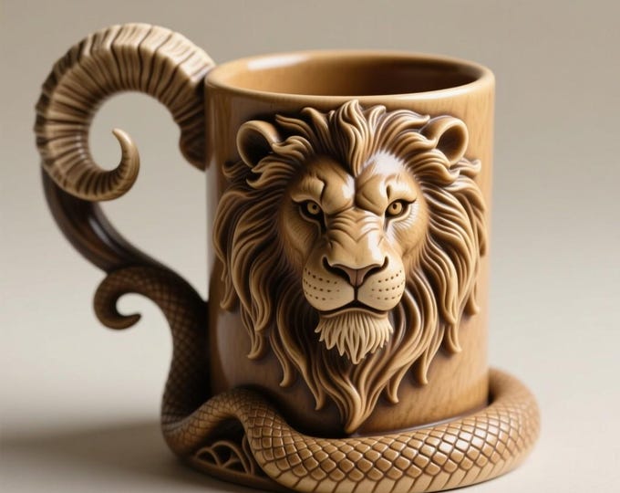 Lion Mug STL File: 3D Printing Digital Download