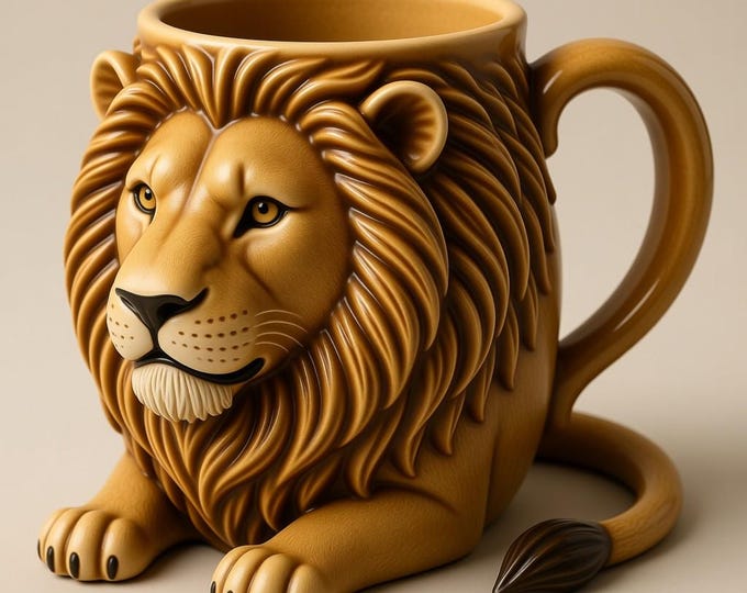 Lion Mug 3D Model STL File: Digital Download for 3D Printing