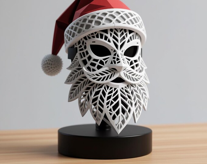 Leaf Vein Santa Mask STL – Modern Botanical Christmas Mask Sculpture for 3D Printing