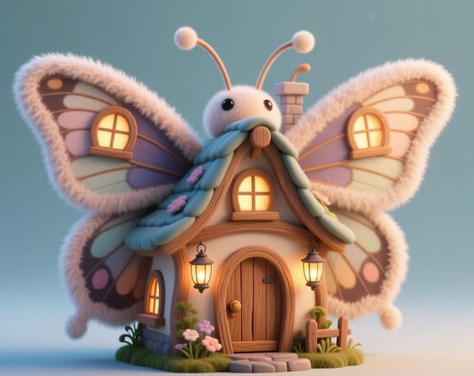 Butterfly Cottage STL: Whimsical Fairy House 3D Print File